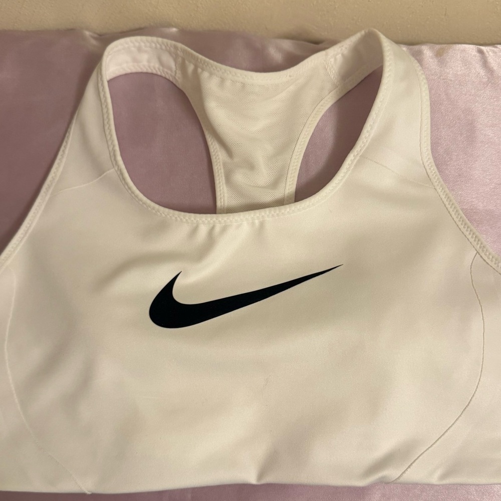 Nike Medium Sports Bra White with Black Swoosh Logo